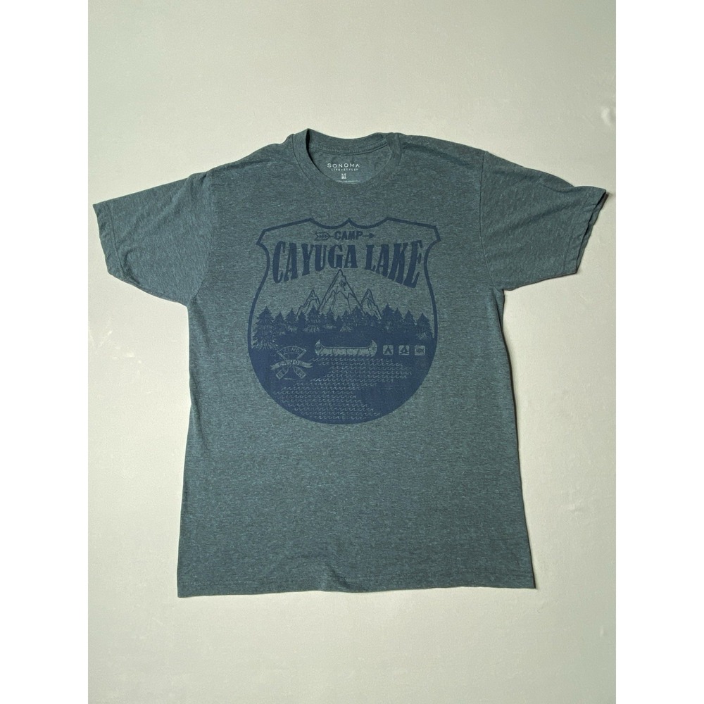 Sonoma Camp Cayuga Lake Graphic T Shirt Mens Medium Gray Outdoor Tee